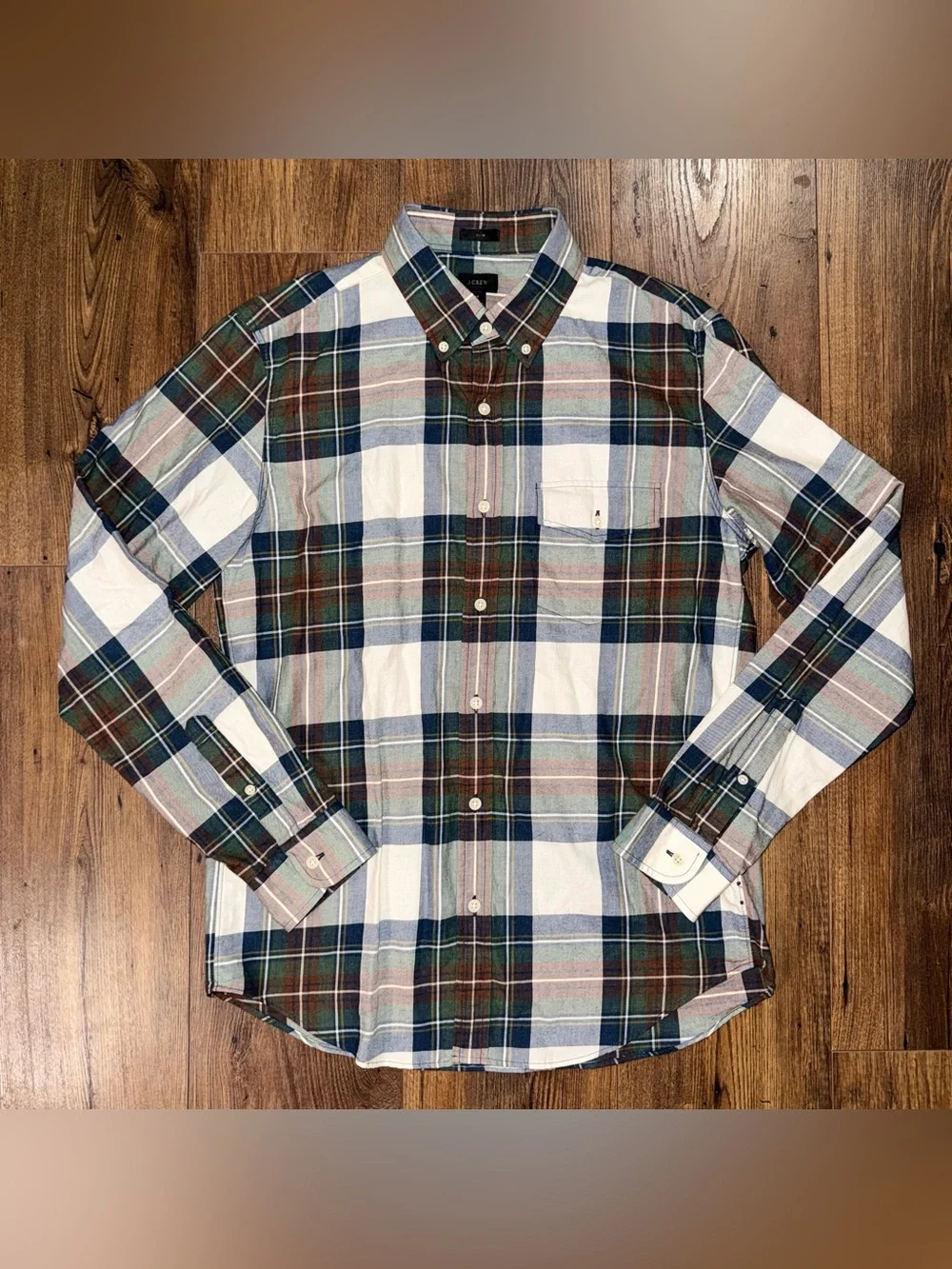 J. Crew Men’s Plaid Button Up Shirt Long Sleeve 100% Cotton Green Navy Size M